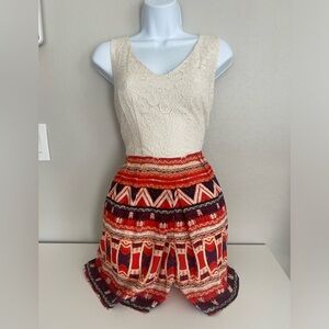 Lace & Print City Triangles Romper in Size 13